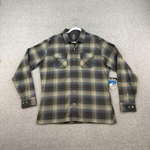 Kuhl Dillinger Flannel Shirt Men L Blue Plaid Button Down Cotton Blend Tech NWOT